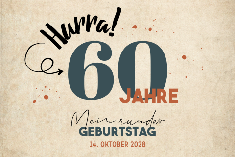 Vintage Geburtstagseinladung zum 60sten, einfach, Querformat
