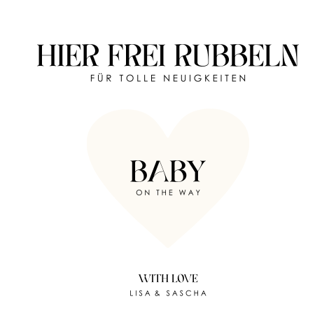 Schwangerschaftsankündigung in Weiß mit Herz als Rubbellos