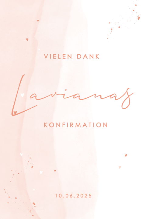 Dankeskarte zur Konfirmation mit zarten Rosatönen und Aquarell Look