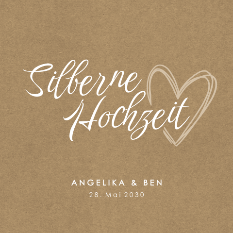 Einladung zur Silberhochzeit in Kraft-Look mit Herz