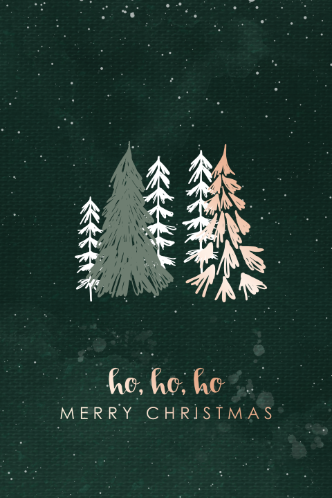 Nette Weihnachtskarte mit Tannenbäumen und Schneeflocken