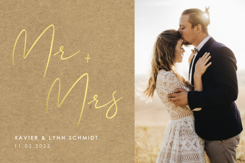 Goldfolie Dankeskarte Hochzeit im Kraftlook mit Foto