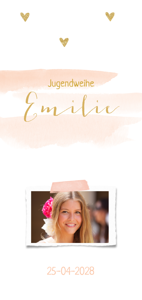 Hippe Jugendfeier Einladung mit Herzchen und Foto