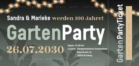 Einladung zur Gartenparty mit Lichterketten  im Ticket Design