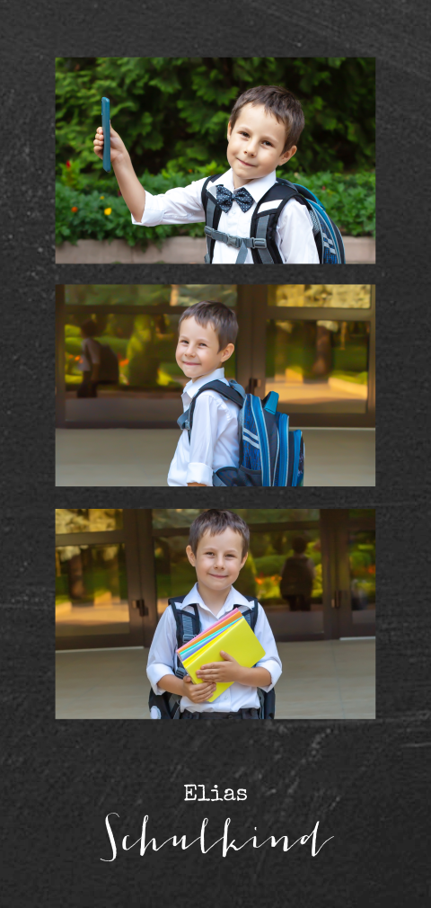 Dankeskarte zur Einschulung im Schultafel-Look mit 3 Fotos