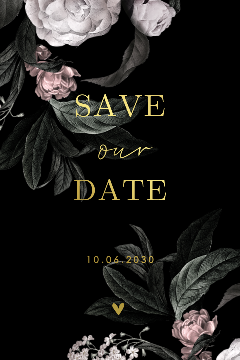 Romantische Save-the-Date Karte mit Foliendruck und Blumen