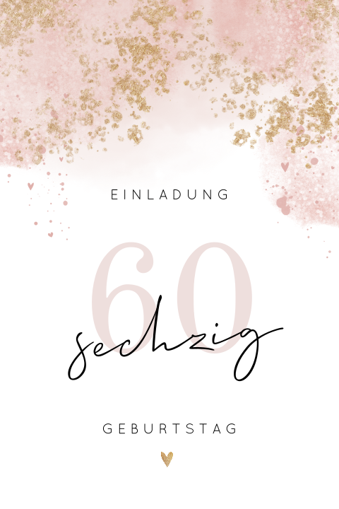 Moderne Geburtstagseinladung in Rosa und Blattgoldlook 60 Jahre