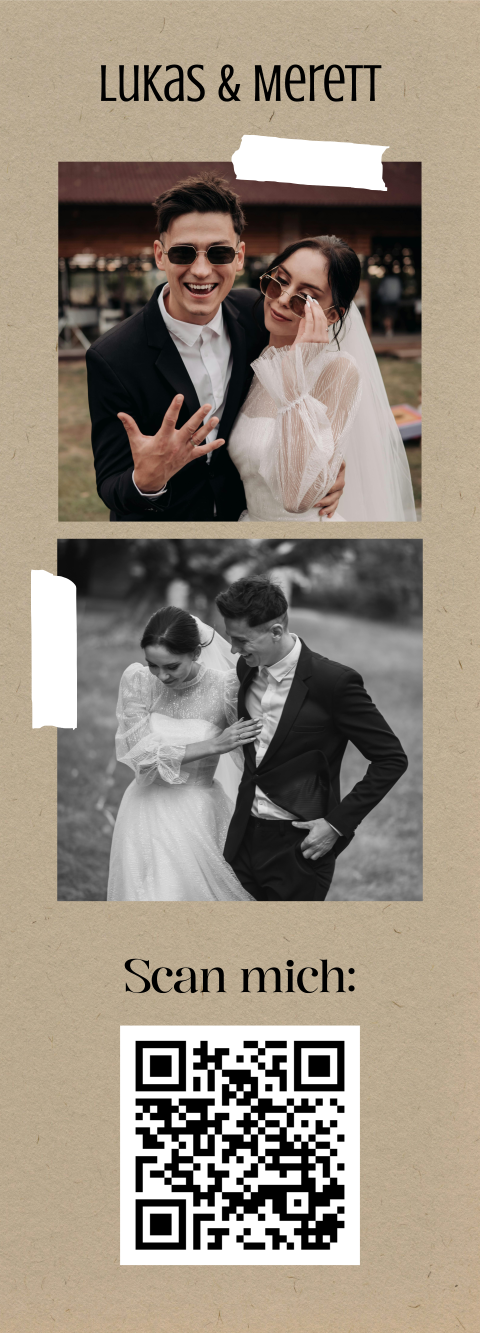 Dankeskarte Hochzeit mit Fotostreifen im Kraftpapier-Look