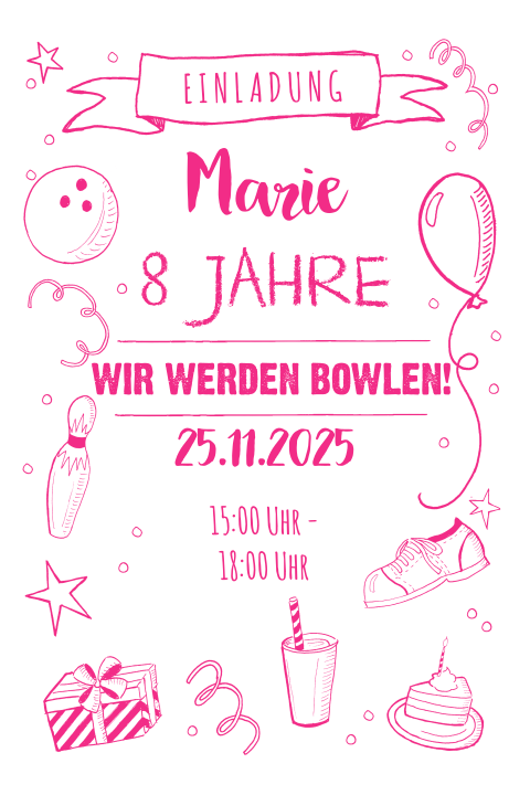 Einladung zu einer Bowlingparty - Mädchen