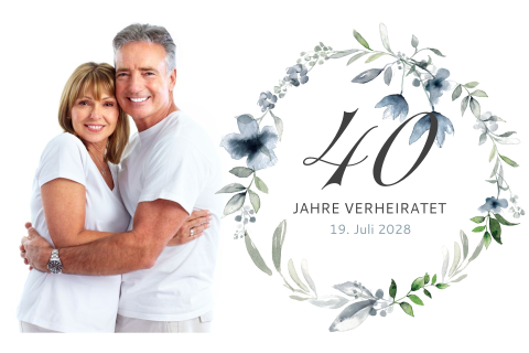 Einladung zur Rubinhochzeit mit Foto und modernem Blumenkranz