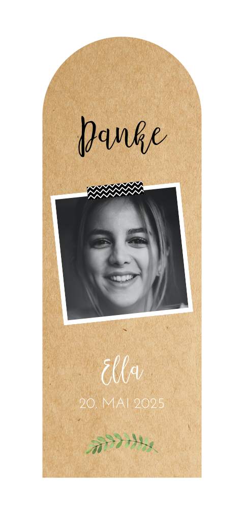 Dankeskarte Konfirmation mit Foto und Zweig auf Kraft-Look