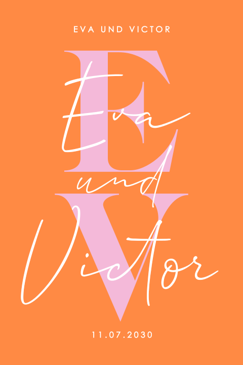 Morderne Colorblocking Hochzeitseinladung in Rosa und Orange