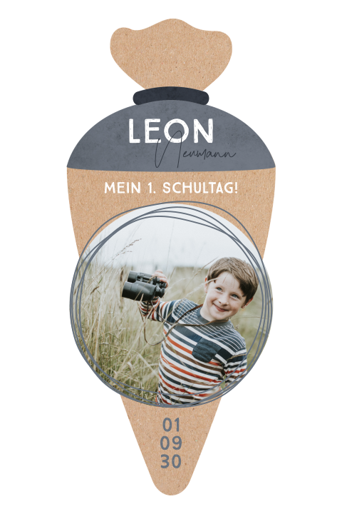 Originelle Einschulungskarte in Form einer Schultüte für Jungs