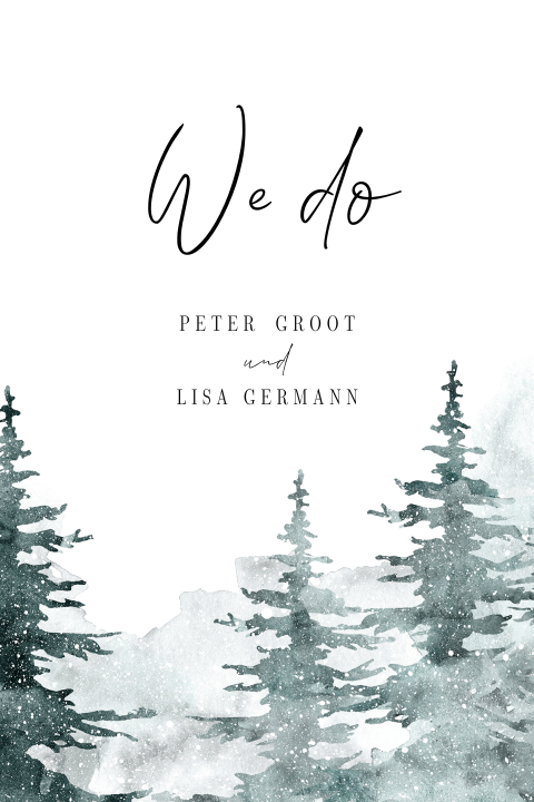 Winterliche Hochzeitseinladung mit Kiefernbaum in Aquarell