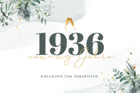 Stilvolle Einladung zum 90. Geburtstag mit Zweigen und Blättern