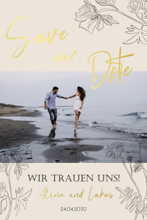 Edle Save the Date Karte mit schwarzem Hochglanz und Foto