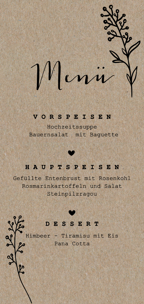 Menükarte mit feinen Linien auf Kraftpapier