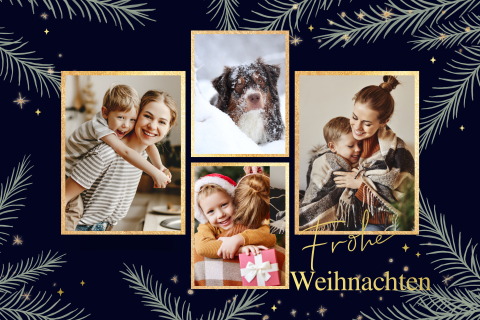 Weihnachtskarte mit Fotocollage und Goldfolie