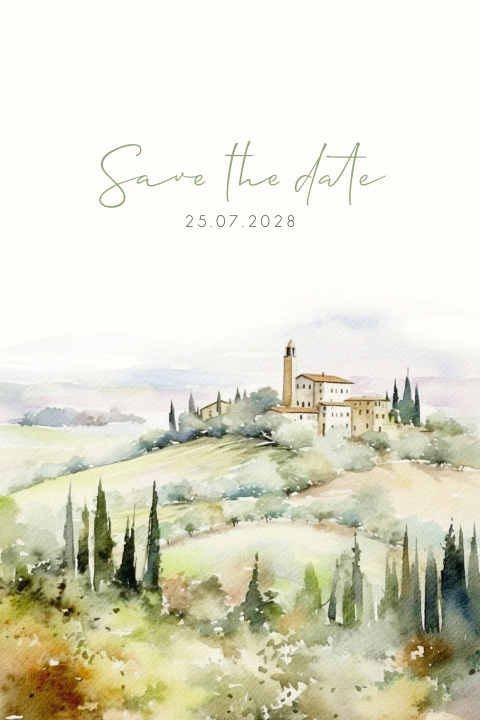 Save the Date Karte mit Aquarell Zeichnung Toskana