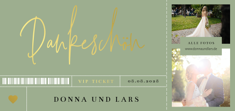 VIP Ticket als Dankeskarte in Grünton mit schicker Goldfolie