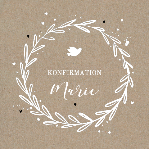 Hübsche Einladung zur Konfirmation mit Kranz und Taube