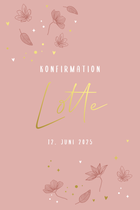 Einladung zur Konfirmation mit Goldfolie und Blätter