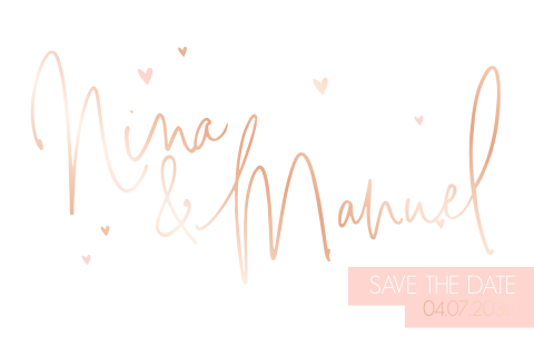 Romantische Save the Date Karte mit Roségoldfolie und süßen Herzen