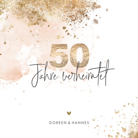 Moderne Einladung zur Goldenen Hochzeit in Weiss, Gold, Rosa