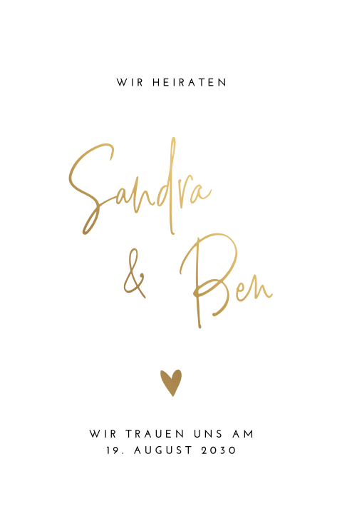 Moderne, schlichte Hochzeitskarte mit Mattgoldfolie