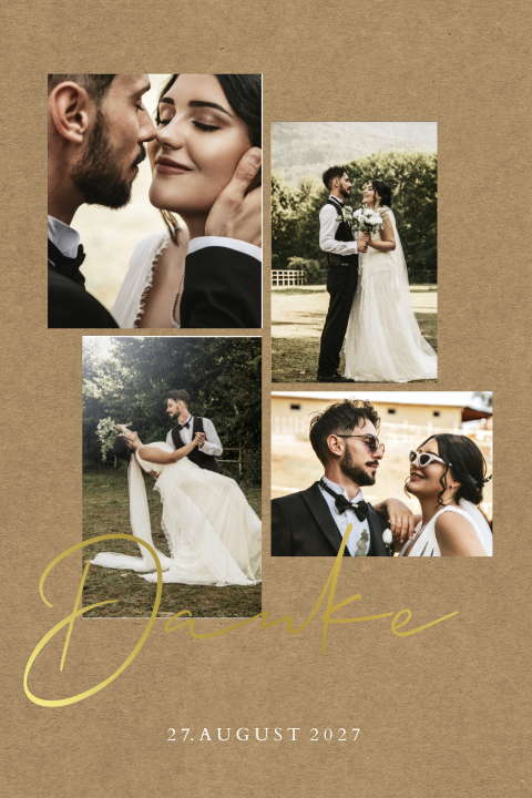 Kraft-Look Dankeskarte Hochzeit 4 Fotos