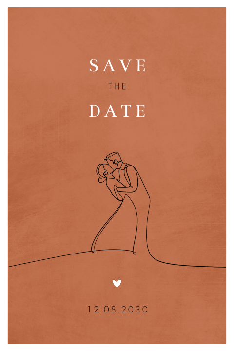 Save the date Karte mit gezeichnetem Paar im Terracottaton