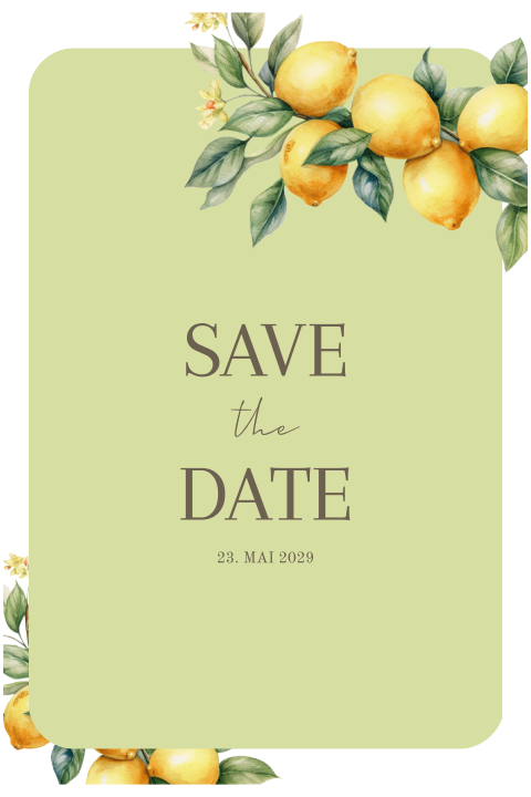Trendige Save-the-Date-Karte mit Zitronen Motiv