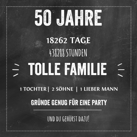 Einladung zum 50. Geburtstag im Schultafel-Look