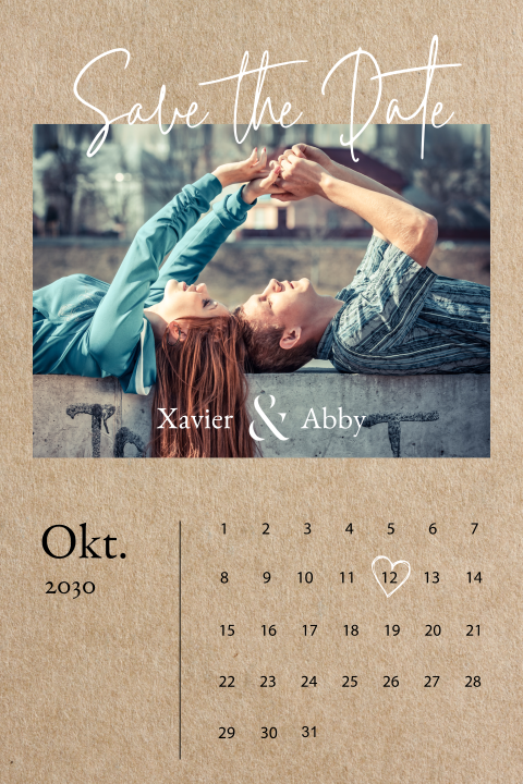 Tolle Save the date Karte mit Kalenderblatt und runden Ecken