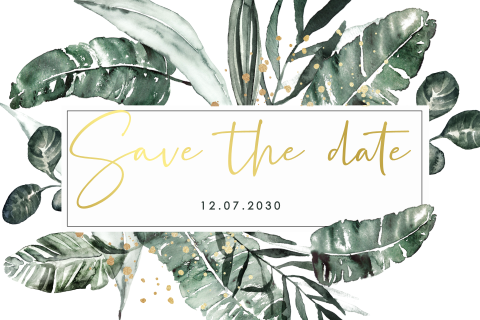 Schöne Save-the-Date-Karte mit großen Blättern