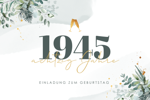 Einladung zum 80. Geburtstag mit Jahreszahl, Zweigen und Blätter