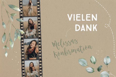 Dankeskarte zur Konfirmation mit Fotostreifen im Kraft-Look