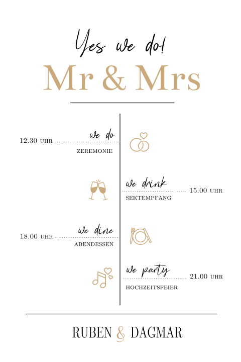 Edle Mr & Mrs Hochzeitskarte mit Symbolen