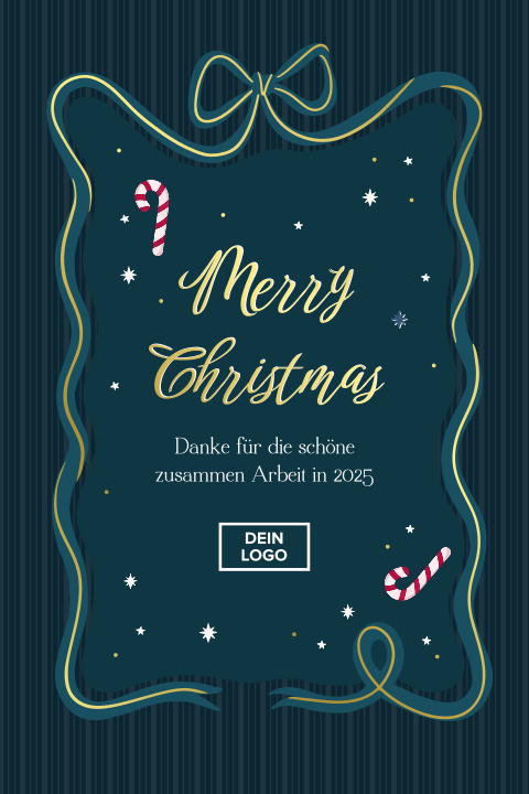 Stilvolle geschäftliche Weihnachtskarte mit Schleife und Zuckerstangen