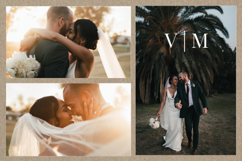Dankeskarte Hochzeit mit Fotos und bronzefarbenen Blättern