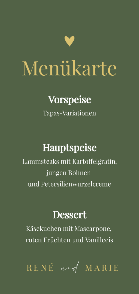 Menükarte in Grün und Gelb