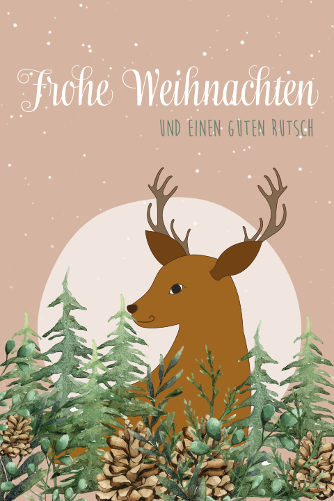 Weihnachtskarte mit Hirsch und Tannenbaum