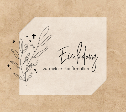 Stilvolle Kraftlook-Konfirmationskarte mit Zweigen und Kreuzen
