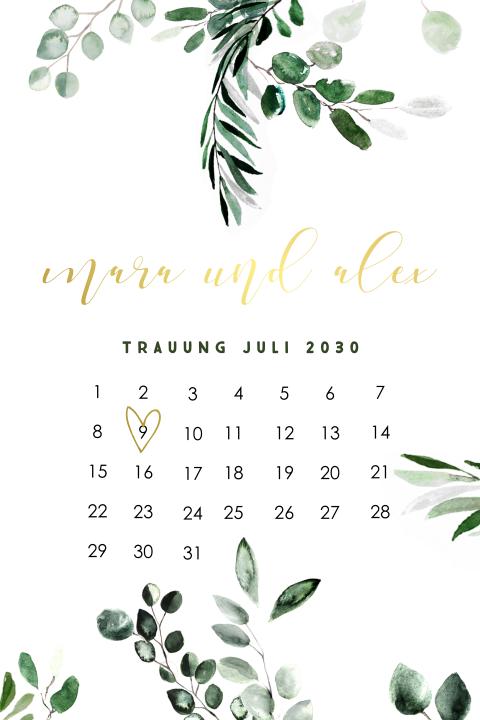 Hochzeitseinladung mit Countdown-Kalender und Goldfolie