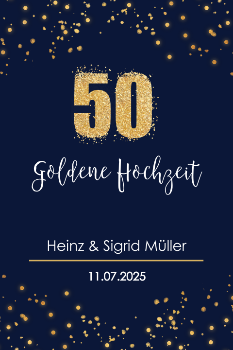 Schicke tiefblaue Einladung zur Goldenen Hochzeit