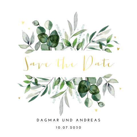 Florale Goldfolien Save the date Karte mit Blättern