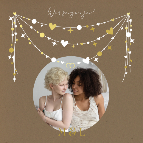 Hochzeitskarte Girlandenromantik mit Foto und Goldfolie