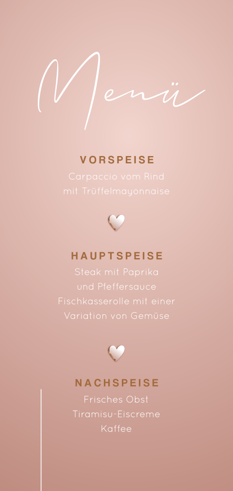 Stilvolle Menükarte in Altrosa mit runden Ecken
