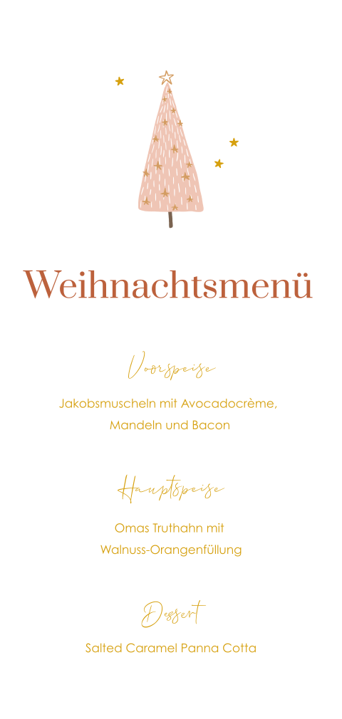 Weihnachtliche Menükarte mit gezeichneter Tanne