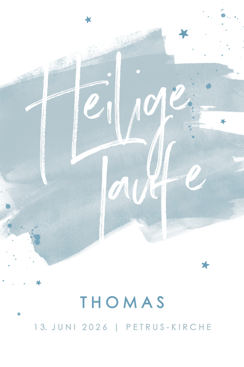 Einladung zur Taufe mit blauem Auqarell und Sternchen
